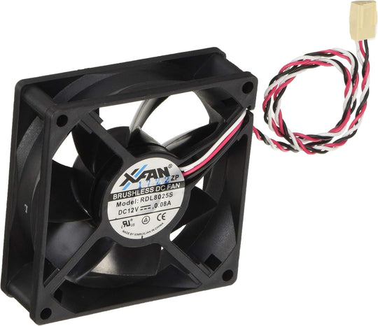 X-Fan8cm角×25mmケース用 超低速(色/黒・リブ有)静音羽根 スリーブ、スピードセンサー付 1600rpm/18.86db ファンモータ RDL8025SBK16