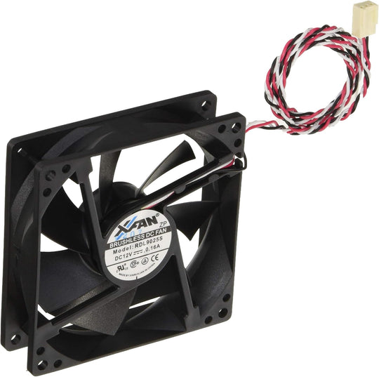 X-Fan9cm角×25mmケース用 超低速(色/黒・リブ無) スリーブ、スピードセンサー付 1600rpm/20.39db ファンモータ RDL9025SBK16