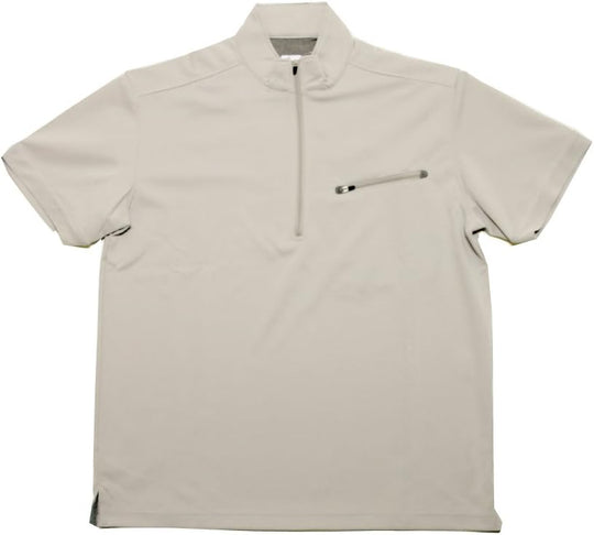 ■ムッシュ 高吸湿メンズ半袖ジップアップシャツ ：男-L ：Xシルバー 40170-M-L