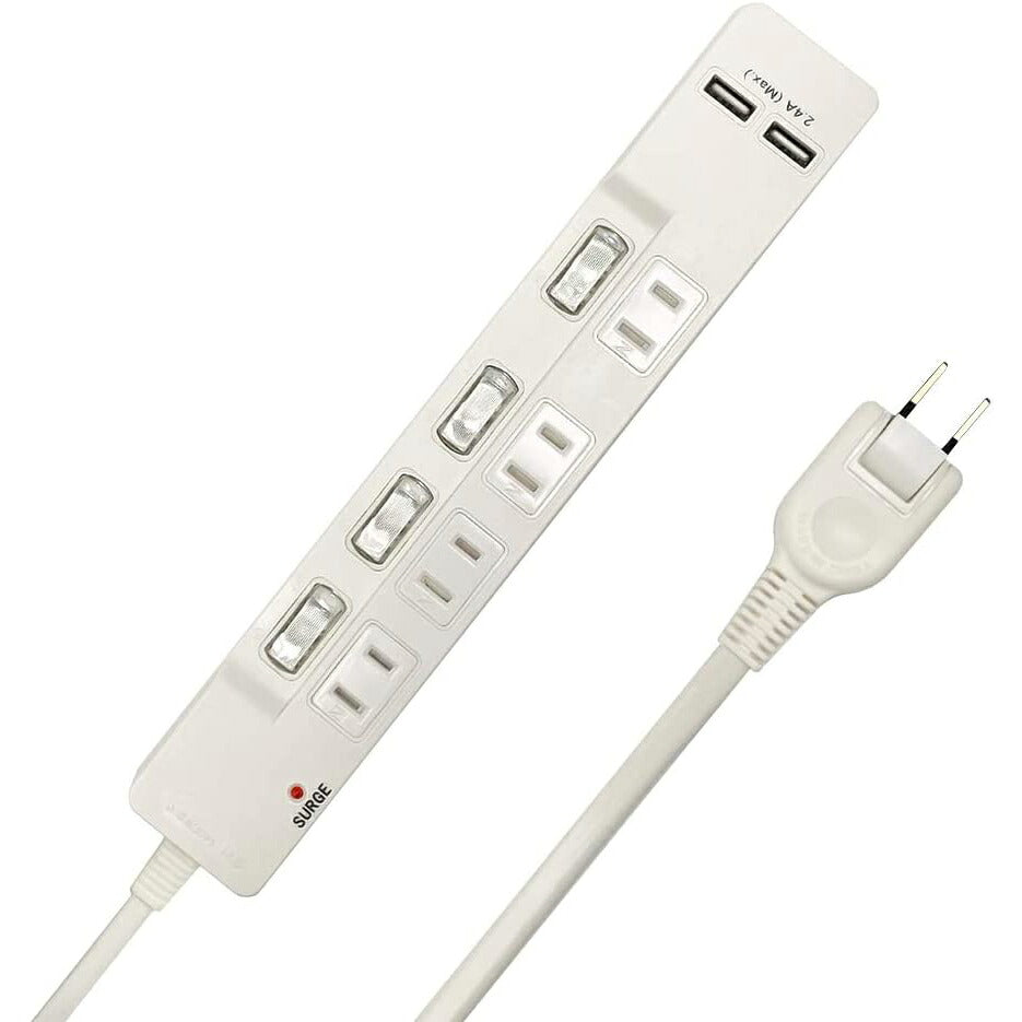 CLIENA USB充電器 電源タップ 雷ガード 個別スイッチ ほこりシャッター付 4個口+USBポート2個口 2ｍ スイングプラグ PSE認証モデル JT-TR2M4U2-WH