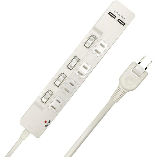 CLIENA USB充電器 電源タップ 雷ガード 個別スイッチ ほこりシャッター付 4個口+USBポート2個口 2ｍ スイングプラグ PSE認証モデル JT-TR2M4U2-WH