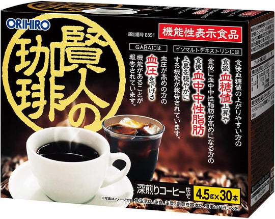 オリヒロ　 賢人のコーヒー　GABA 配合 黒 粉末 珈琲 135g(4.5g×30本)
