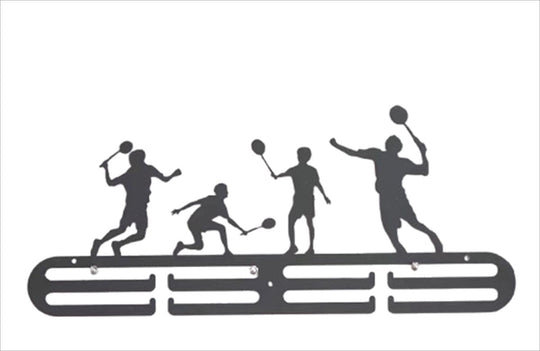 スポーツ メダルハンガー （バトミントン） 大容量 3段式 ステンレス製 黒 錆びにくい 設置用部品セット