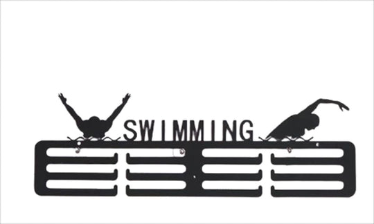 スポーツ メダルハンガー（水泳）  大容量 3段式 ステンレス製 黒 錆びにくい 設置用部品セット