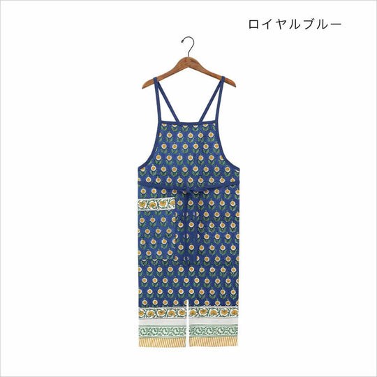 エプロン ボニータブロックプリント ロイヤルブルー