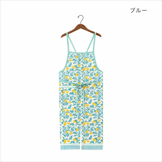 エプロン ボニータブロックプリント レモン ブルー