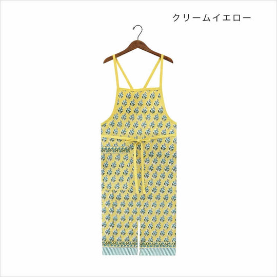 エプロン ボニータブロックプリント クリームイエロー