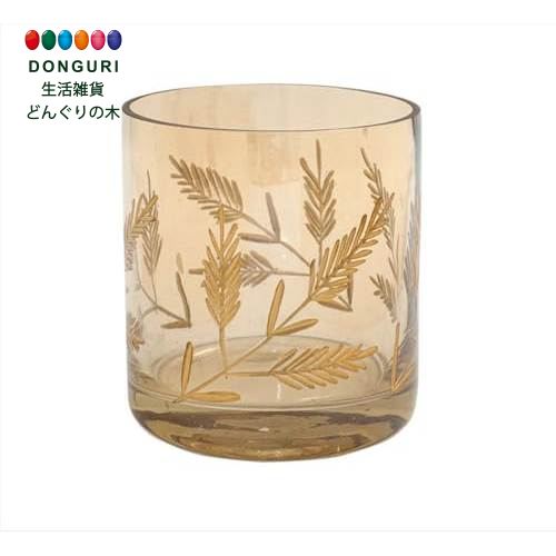 トモコーポレーション カッティンググラス　リーフ　シリンダー ゴールド一輪挿し 花瓶 花器